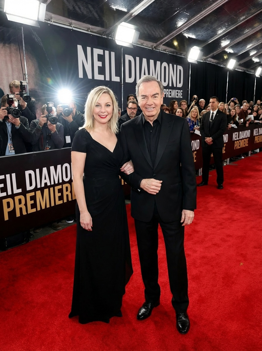 Custom PhotoStar Studio photo of a customer posing together with Neil Diamond in a personalized scene